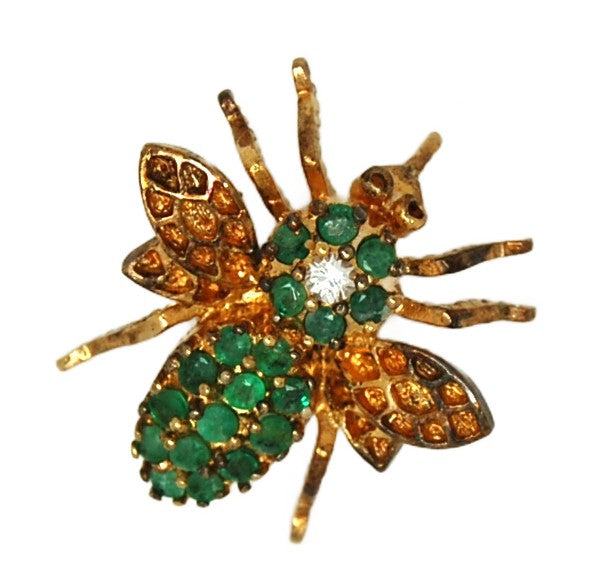 Honeybee Emerald & Diamond Sterling Vermeil Vintage Figural Bee Brooch