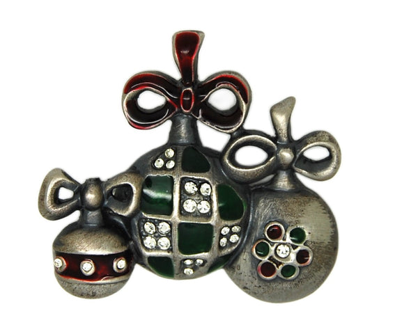 Christmas Triple Enamel Ornament Vintage Figural Brooch