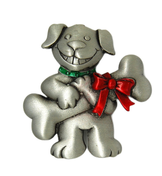 JJ Christmas Holiday Dog & His Bone Vintage Figural Brooch