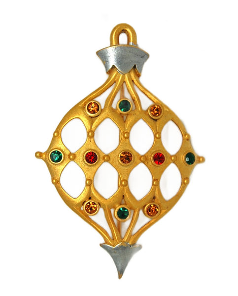 JJ Gold Tone Christmas Ornament Vintage Figural Costume Brooch