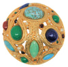 La Roca Turquoise Blue Green Red Round Rhinestone Vintage Pin Brooch