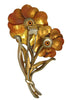 1930s Floral Sparkling Enamel Double Blossom Fur Clip Vintage Figural Pin Brooch