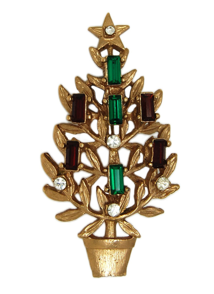 Original by Robert Candle Christmas Tree Navette Stones Vintage Figural Brooch