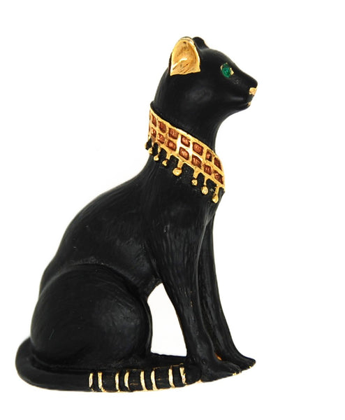 Anubis Cat Black Flow Enamel Kitty Vintage Figural Pin Brooch