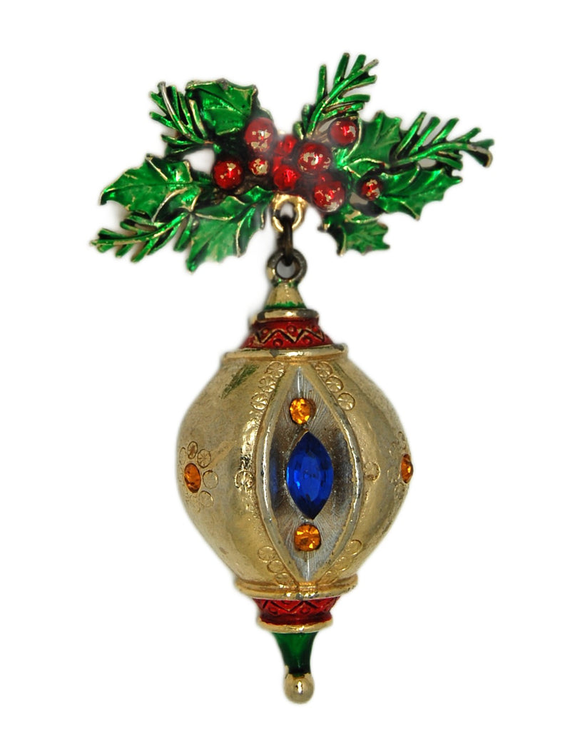 St Labre Christmas Dangling Enamel Holly Ornament Vintage Figural