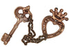Longcraft Copper & Rhinestone Crown Heart & Key Vintage Figural Chatelaine Brooch Set
