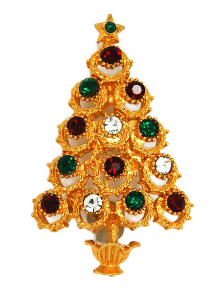 Christmas Classic Tiered Ornaments Basket Tree Vintage Figural Brooch
