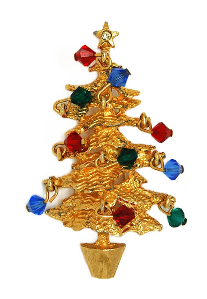 Glass Bead Dangling Ornaments Christmas Tree Vintage Figural Brooch