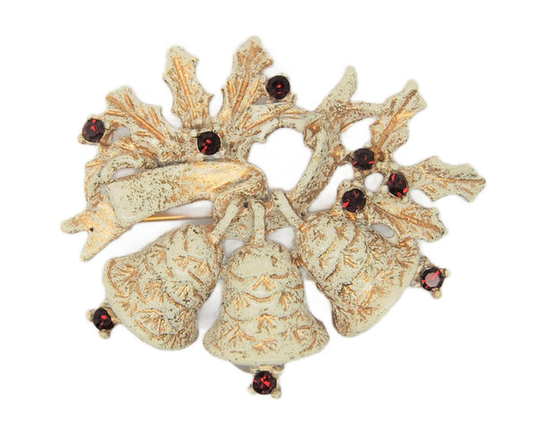 Dodds Doddz Holiday Bells Ruby Red Rhinestones Vintage Figural Brooch