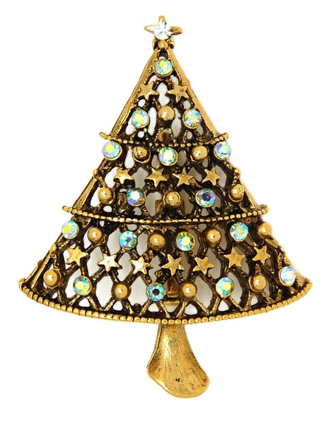 JJ Aqua Purple AB Stars Christmas Tree Vintage Figural Costume Brooch