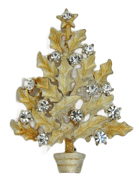 Eisenberg Ice Flocked Holly Christmas Tree Vintage Figural Pin Brooch