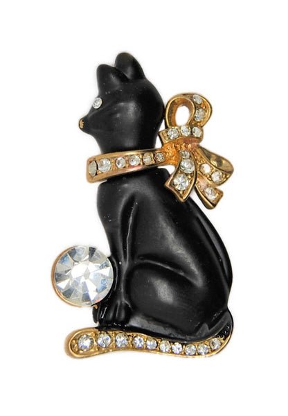 Lucky Holiday Black Cat Fancy Bow Vintage Figural Brooch