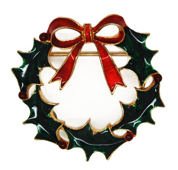 Eisenberg Ice Holly & Ribbon Holiday Wreath Vintage Figural Brooch
