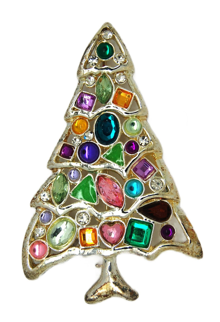 Gorgeous Multi-Color Rhinestones Christmas Holiday Vintage Figural Pin Brooch