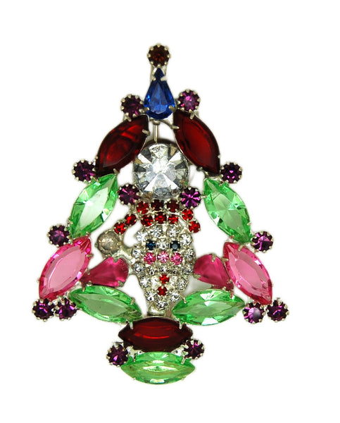 RON Santa Sparkling Christmas Tree Vintage Figural Brooch