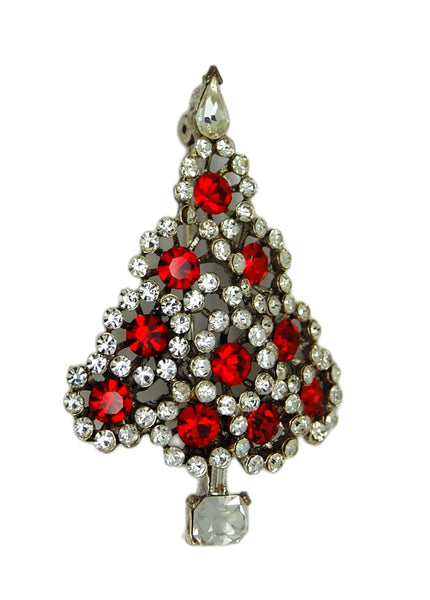 Lisner Siam Red Ornaments Christmas Tree Vintage Figural Brooch Mint
