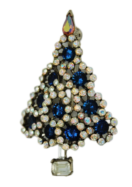 Lisner AB Purple Blue Ornaments Christmas Tree Vintage Figural Brooch