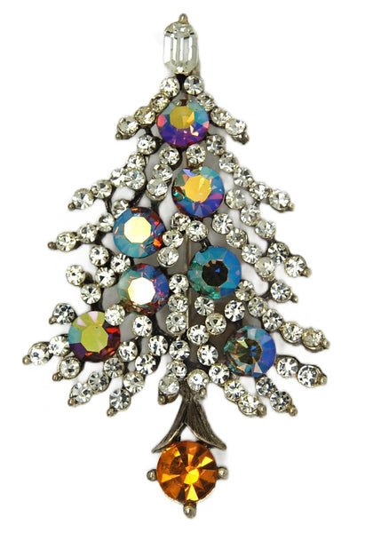 Lisner AB Purplish & Yellow Blue Ornaments Christmas Tree Vintage Figural Brooch