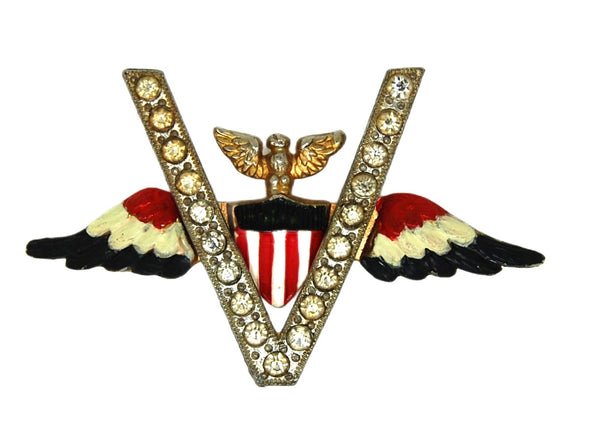 Patriotic V Day Flag Eagle WW2 Vintage Figural Brooch