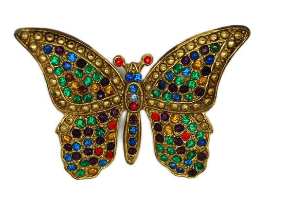 Gorgeous Butterfly Multi Color Rhinestones Vintage Figural Brooch