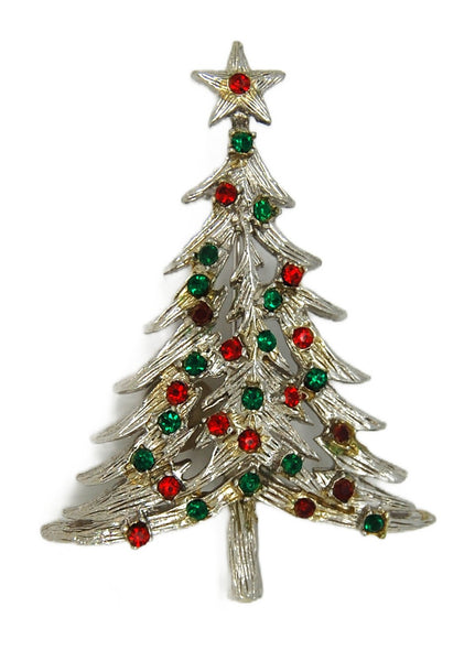 Doddz Dodds Silver Tone Multi-Stone Christmas Tree Vintage Brooch