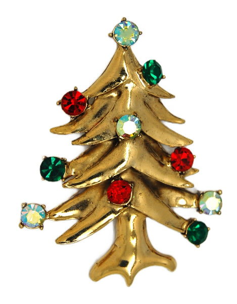 Weiss Massive Gold Tone Multi Size & Colors Christmas Tree Vintage Figural Brooch.