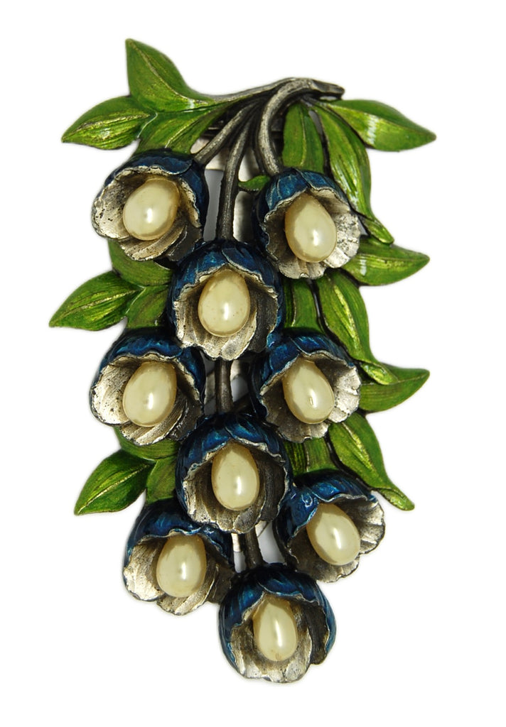 1930s Floral Enamel Pearl Vintage Figural Dress Clip