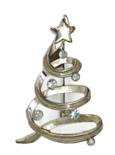 LIA Silver Tone Swirling Ribbon Christmas Tree Vintage Figural Brooch