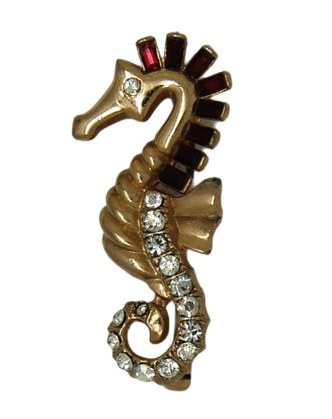 Coro Smalls Gold Tone Seahorse Vintage Figural Brooch