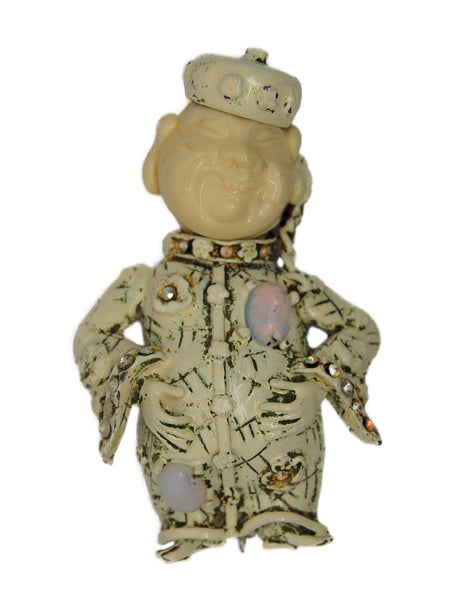 HAR Chuckling Buddha Emperor Whitewash Aurora Vintage Figural Pin Brooch
