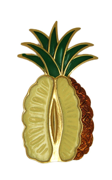 Trifari Enamel Gold Tone Pineapple Vintage Figural Brooch.