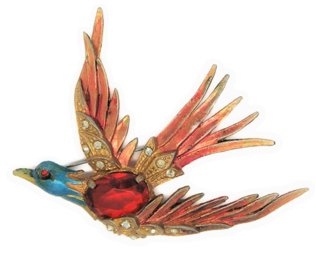 Fred Grey Flying Enameled Bird Vintage Costume Brooch