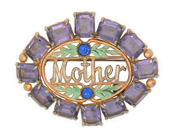 Fred Grey Amethyst Purple MOTHER Floral Vintage Figural Brooch