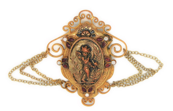 Hobe Cherub Enamel Gold Plated Victorian Revival Vintage Figural Brooch