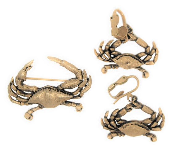 Hess Appel Jolle Crab Cancer Vintage Figural Brooch & Earrings Set