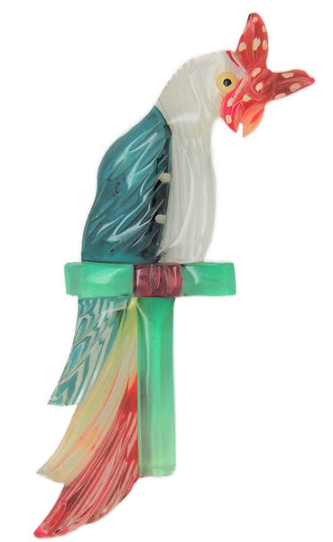Lucite Fancy Polly Parrot Reverse Painted Costume Figural Brooch