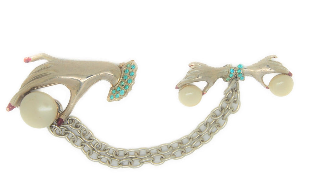 Gorgeous Triple Hand Pearls Chatelaine Vintage Costume Brooch