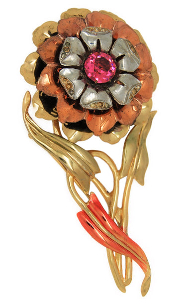 Gorgeous Dimensional 3 Tone Flower Vintage Figural Costume Brooch