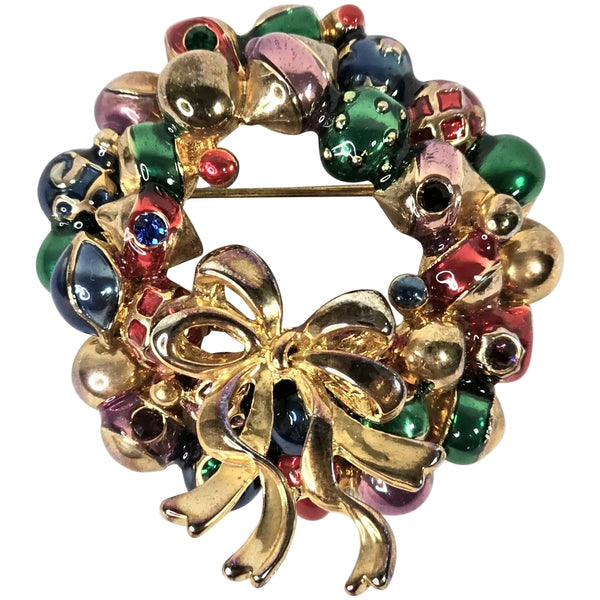 Radko Ornament Christmas Wreath Vintage Figural Brooch NIB