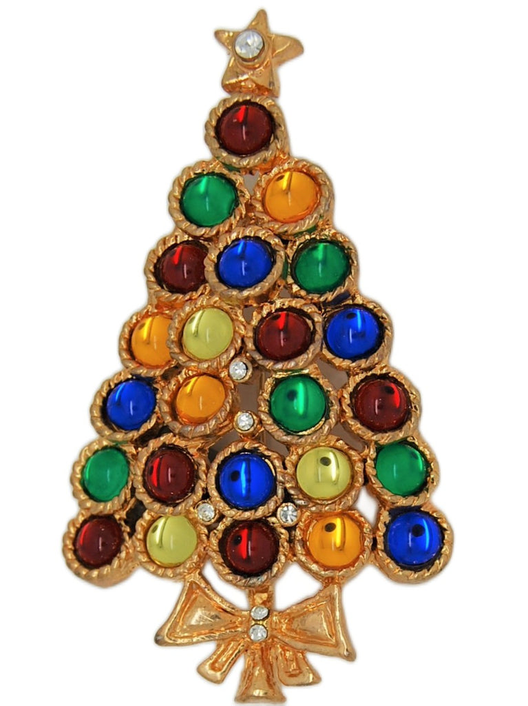 Sparkling Cabs Christmas Tree Vintage Figural Costume Brooch