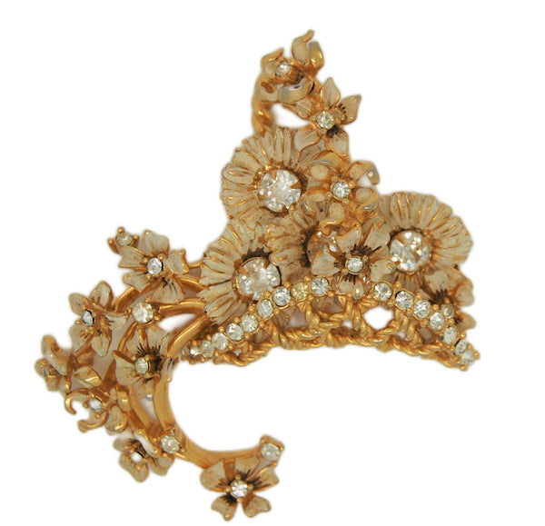 Marvella Massive Floral Spray Basket Vintage Figural Brooch