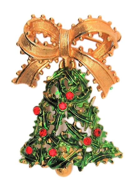 Mylu Holly & Berries Christmas Dangling Bell Vintage Figural Brooch