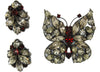 Regency Noir Crystals Butterfly Vintage Figural Brooch and Matching Earrings Set