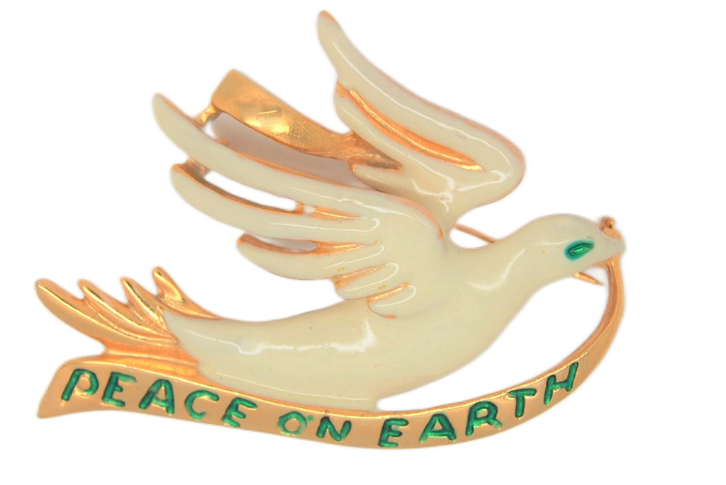 Peace on Earth Holiday Dove Vintage Figural Brooch