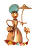 Longcraft Copper Parasol Gardening Lady WW2 Vintage Figural Brooch