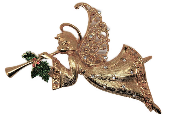 JJ Jonette Largest Angel Christmas Holiday Vintage Figural Pin Brooch