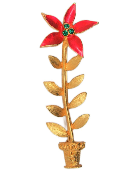 Mylu Holiday Poinsettia Scarlet Floral Vintage Figural Pin Brooch