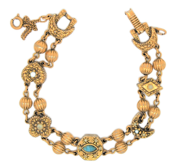 Goldette Double Charm Chain Vintage Figural Bracelet