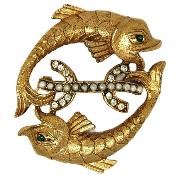 Capri Zodiac Pisces Double Fish Vintage Figural Brooch