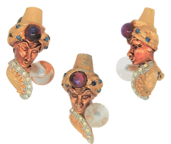 HAR Fortune Teller Genie Fantasy Vintage Costume Figural Brooch & Earrings Set
